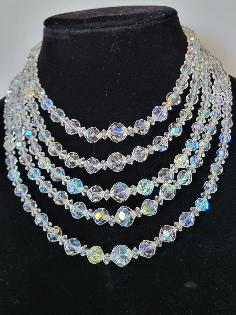 Vintage 50's  Estate Crystal Aurora Borealis Multi-Strand Necklace - Clear